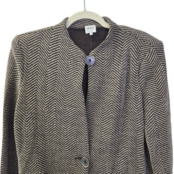 Armani Collezioni Wool Blend Tweed Chevron Blazer Jacket Size 14 - Picture 4 of 5